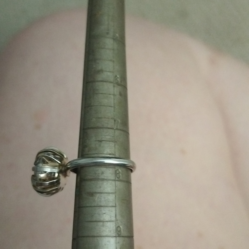 Vtg. Estate Handcrafted silver toned and crystal cocktail adjustable ring Signed - Picture 7 of 7